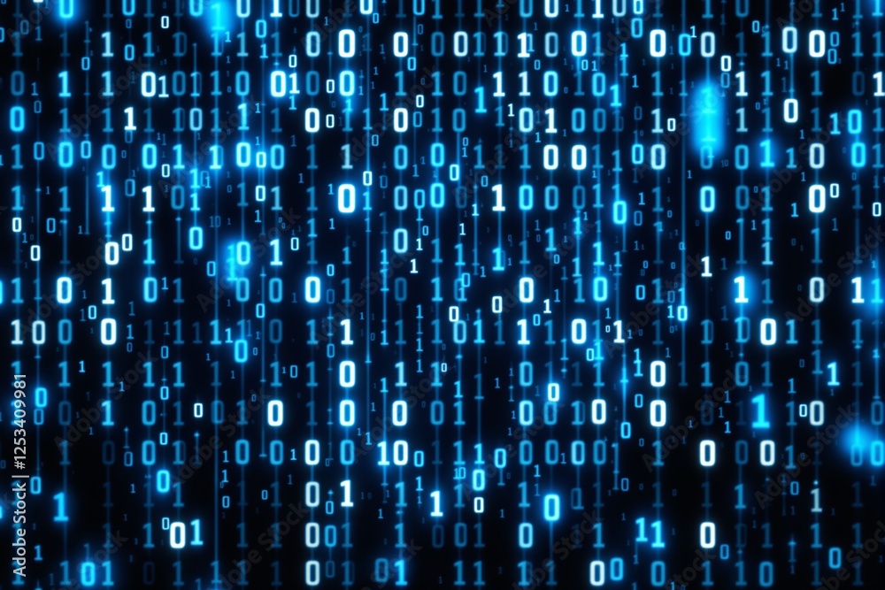 Aufkleber Abstract binary code background with glowing blue digits on a dark backdrop.
