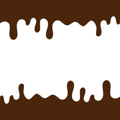 Chocolate dripped. Sweet flowing liquid food with splashes and drops caramel cacao vector realistic pictures. Brown liquid dessert, sweet drip melt