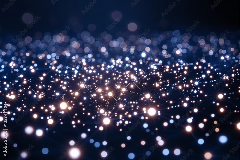 Poster abstract glowing network connections on dark background.
