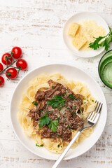 tagliatelle pasta with slow cooked beef ragout