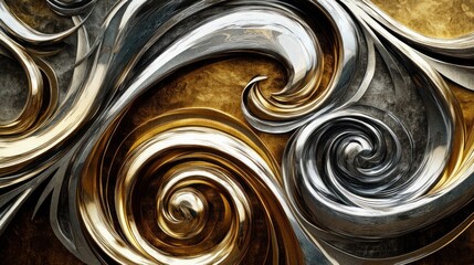 Abstract Swirls of Gold and Silver Metal: A Luxurious Digital Art