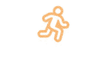 Icon running is made of yellow grains of sand. Some grains of sand fall down. Transparent background. Black