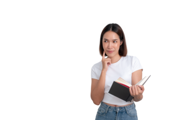 A portrait of young female wear white t-shirt are reading the book