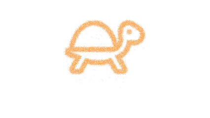 Icon turtle is made of yellow grains of sand. Some grains of sand fall down. Transparent background. Black