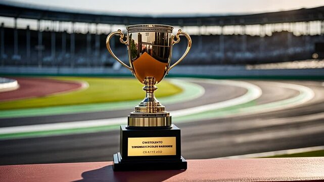 Trophy on a racing circuit.