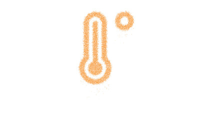 Icon temperature high is made of yellow grains of sand. Some grains of sand fall down. Transparent background. Black