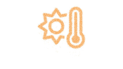 Icon temperature hot is made of yellow grains of sand. Some grains of sand fall down. Transparent background. Black