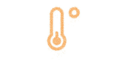 Icon temperature low is made of yellow grains of sand. Some grains of sand fall down. Transparent background. Black