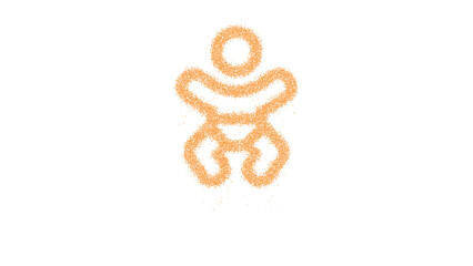 Icon baby is made of yellow grains of sand. Some grains of sand fall down. Transparent background. Black