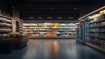 A supermarket store featuring food and drinks in the freezer section, ideal for retail, grocery store, or food-related projects, showcasing modern shopping environments and consumer products.