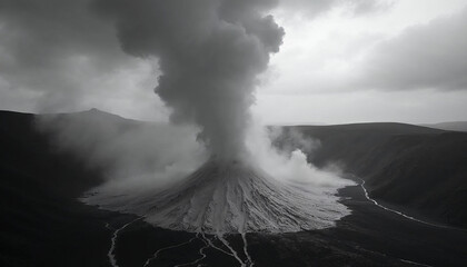 Volcanic smoke billows into stormy skies
