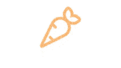 Icon carrot is made of yellow grains of sand. Some grains of sand fall down. Transparent background. Black