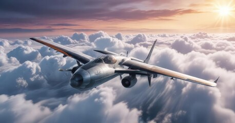 Obraz premium Airplane wing gliding through misty morning sky, aerodynamic shape, aircraft in flight