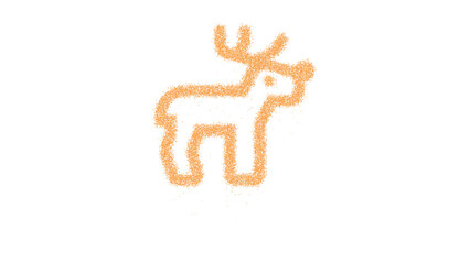 Icon deer rudolph is made of yellow grains of sand. Some grains of sand fall down. Transparent background. Black
