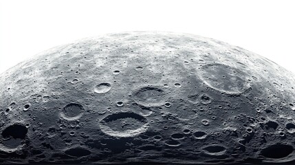 Moon surface landscape panorama, isolated on white or transparent PNG. 