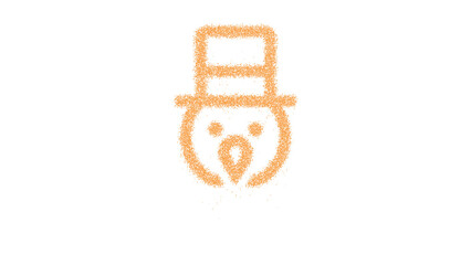 Icon frosty head is made of yellow grains of sand. Some grains of sand fall down. Transparent background. Black