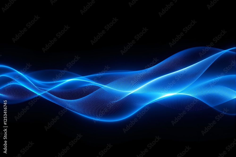 Aufkleber abstract glowing blue wave pattern on dark background.