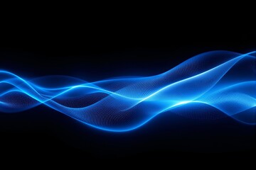 Fototapeta premium Abstract glowing blue wave pattern on dark background.