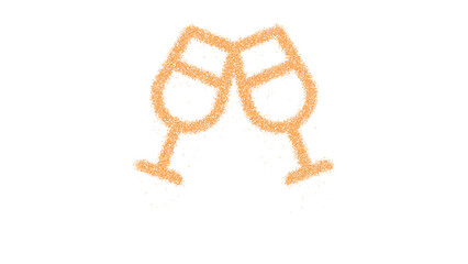 Icon glass cheers is made of yellow grains of sand. Some grains of sand fall down. Transparent background. Black