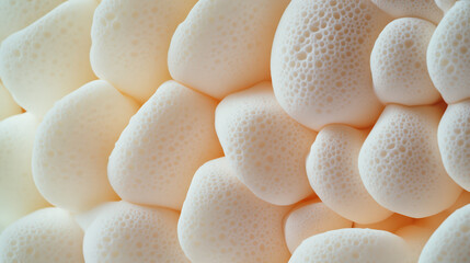 Close-up of creamy, textured surface resembling marshmallows. 