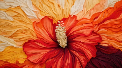 Close-up of a vibrant red hibiscus flower with delicate details. 
