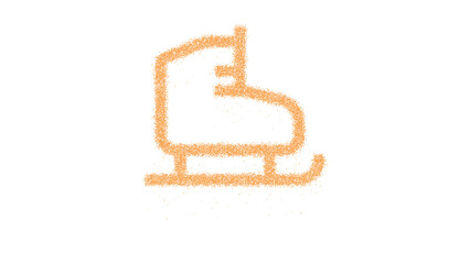 Icon ice skate is made of yellow grains of sand. Some grains of sand fall down. Transparent background. Black