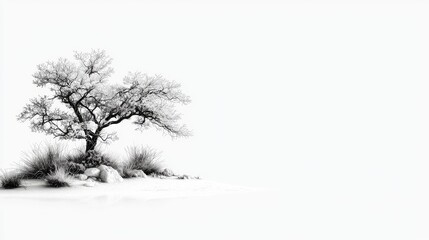 Fototapeta premium Solitary Winter Tree on Snowy Ground