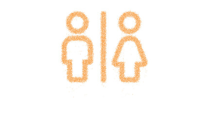 Icon restroom is made of yellow grains of sand. Some grains of sand fall down. Transparent background. Black