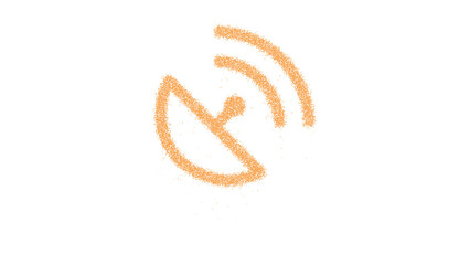 Icon satellite dish is made of yellow grains of sand. Some grains of sand fall down. Transparent background. Black