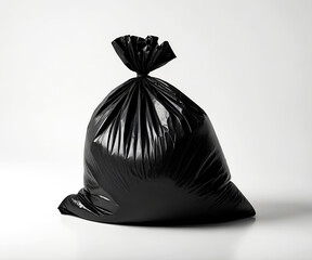 a black garbage bag on a white background