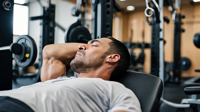 Tired person sleeping in the gym.