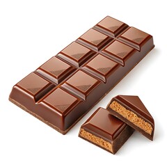Fototapeta premium 3D illustration of a chocolate bar featuring smooth, square pieces. The design emphasizes a rich, indulgent treat with a glossy surface