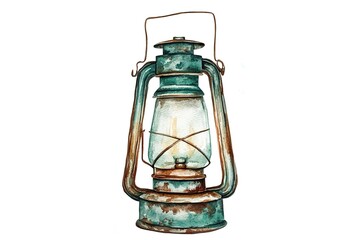 Enchanted Watercolor Antique Lantern: A whimsical, vintage-style clipart illustration of a charming white lantern, perfect for adding a touch of nostalgic elegance to your designs, cards, or          