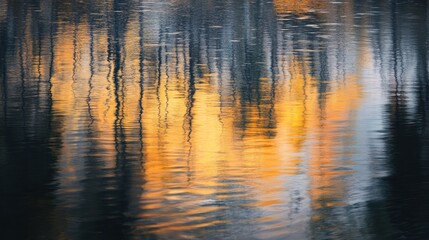A tranquil reflection of trees and warm colors on water, evoking calmness and beauty.