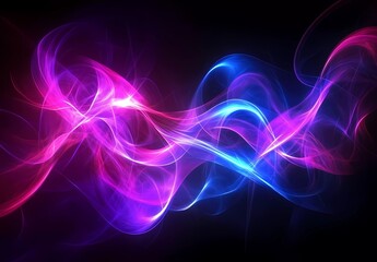 Abstract background with neon glowing lines, blue and purple light on a dark black backdrop.