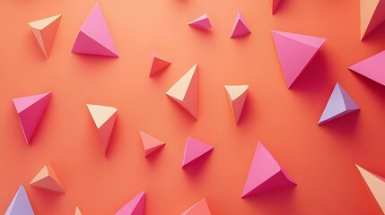 Fototapeta premium Colorful Triangular Forms Arranged On Orange Background