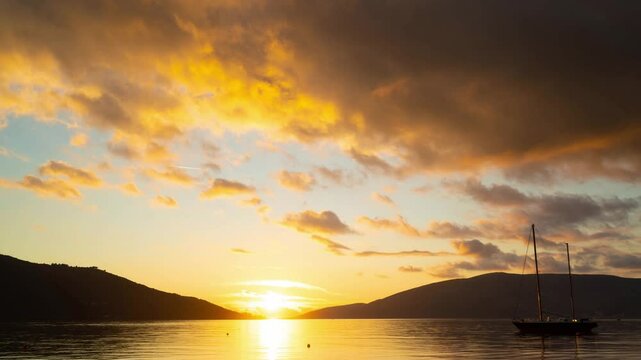 Timelapse of stunning textured sky in the mountains on the seashore