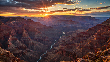 Obraz premium Le soleil se couche sur le Grand Canyon.