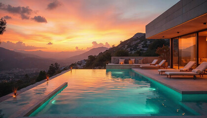 Sunset over water with a peaceful landscape