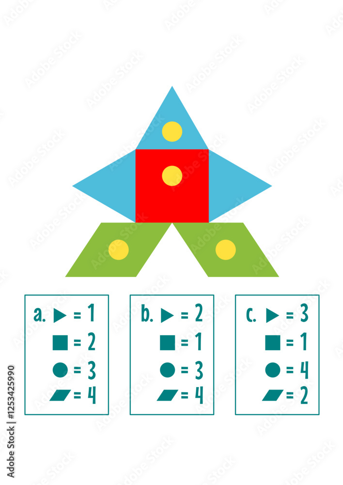 Canvas Prints children's worksheets write the number of triangles, squares, circles, and parallelograms. fun activities for children. educational learning sheets