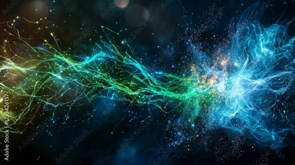 Leinwandbilder Electromagnetic waves in motion abstract space digital art cosmic environment dynamic viewpoint high-tech concept
