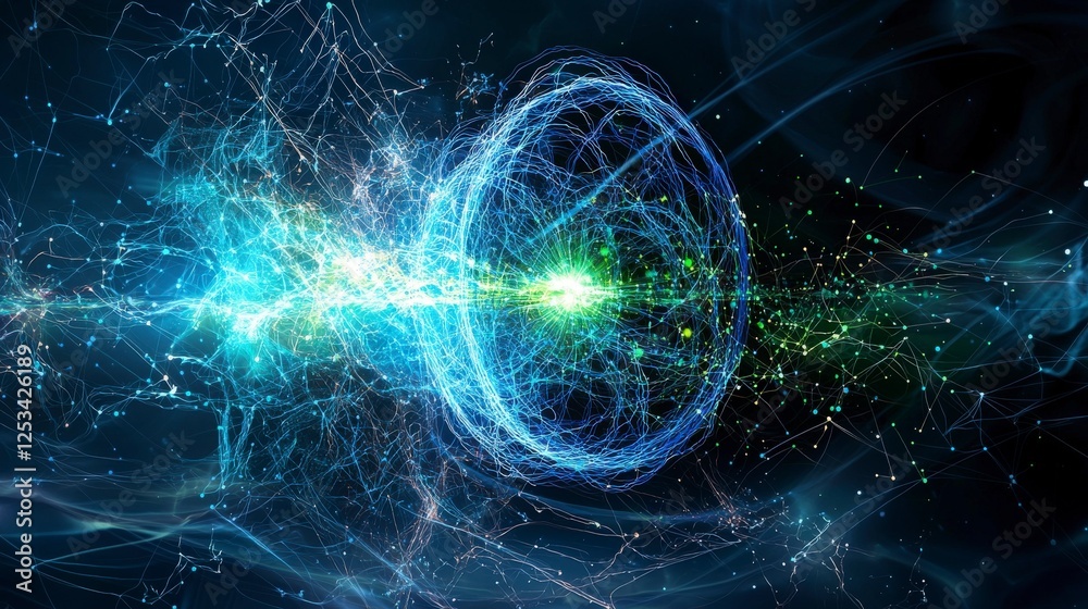 Aufkleber Electromagnetic energy visualization digital realm abstract art high-tech environment futuristic viewpoint modern concept