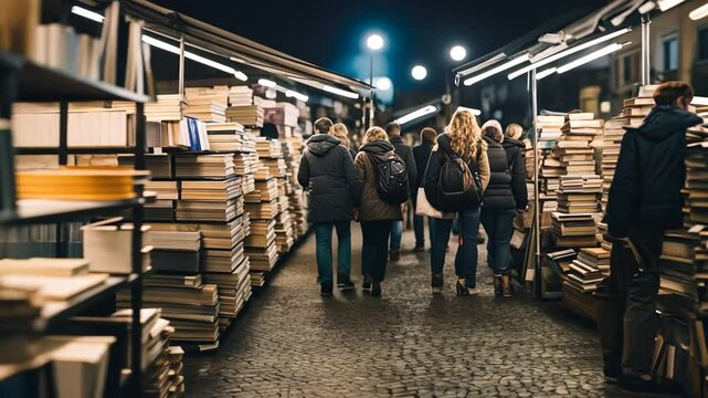 Books at a book fair in the city.