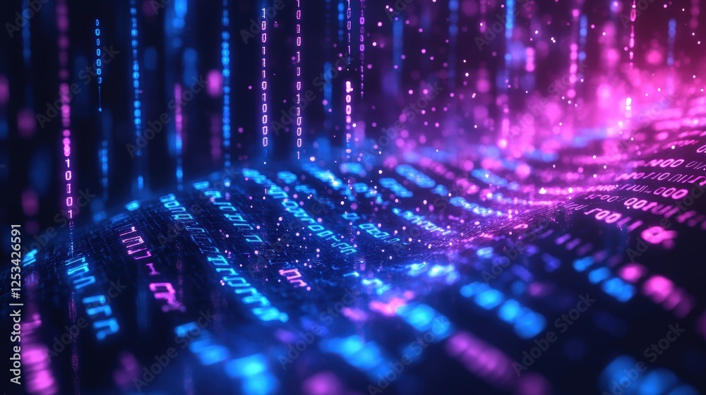 Poster wireless data transmission, high speed internet. information flow in abstract cyberspace. neural net