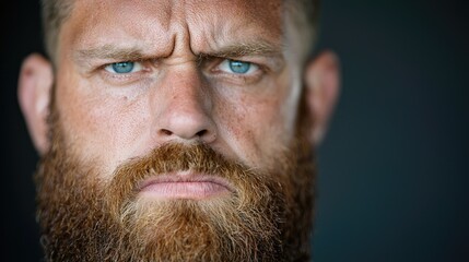 Obraz premium Close-up portrait of man with beard and angry expression