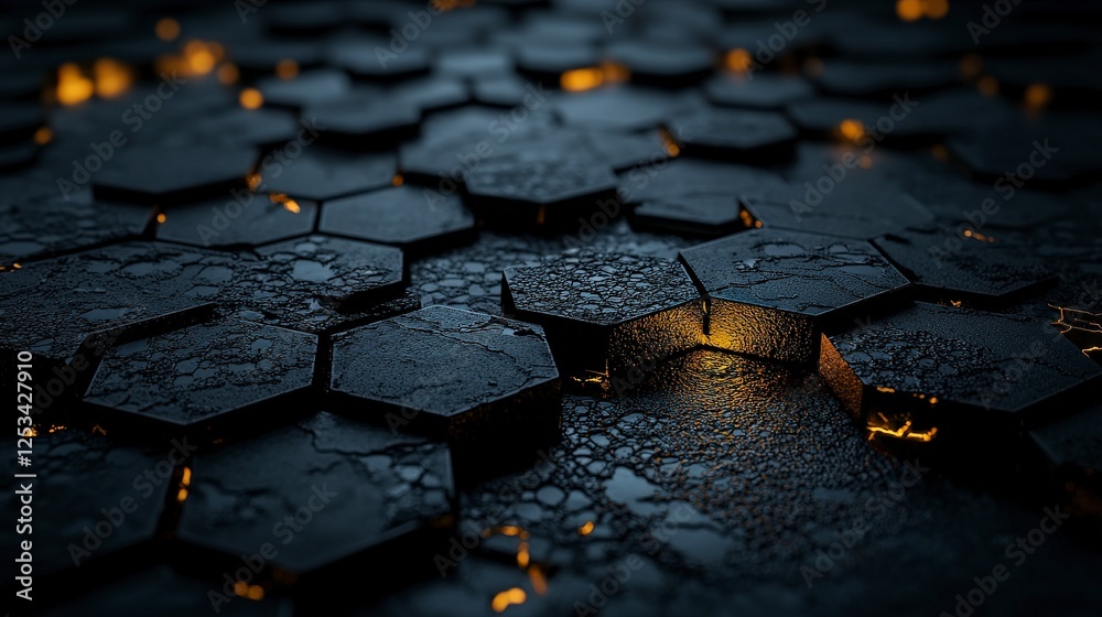 Fototapete Geometric hexagon patterns with light and shadow dark environment digital art abstract design concept