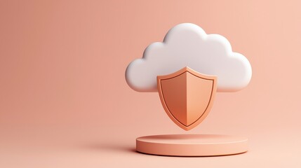 Secure Cloud Concept With Shield Symbol on Soft Pink Background