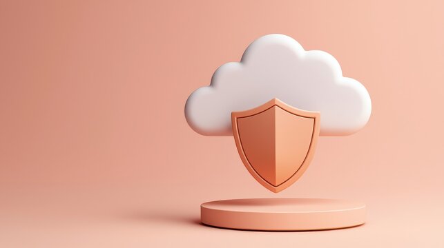 Secure Cloud Concept With Shield Symbol on Soft Pink Background