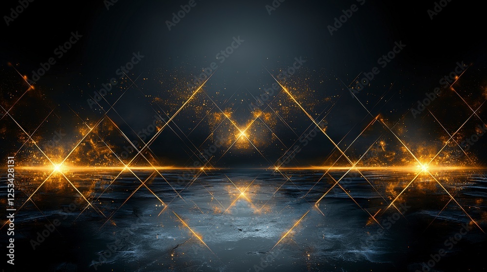 Fototapete dynamic golden and black light lines studio digital art dark environment abstract viewpoint layered 