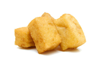 Fried tofu on a white background